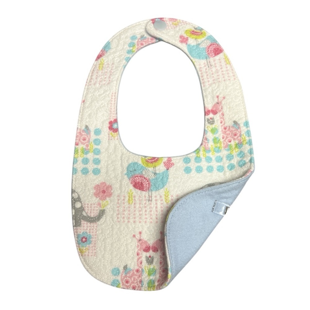 Hand Crafted Baby Bib with snap closure cotton snuggle flannel reversible